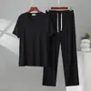 Pijama de Modal com Gola V para Homens, Estilo Verão Fino, Tamanho Grande, Shorts de Manga Curta, Conjunto Soltinho para Casa, Pode Ser Usado Fora