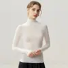 Suéter de lã slim fit, novo outono 2026 feminino gola alta, estilo elegante, suéter pullover de malha fina em fio Yangzi