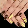 Uñas Press-On Color Almendra con Lunares en Contraste Marrón y Amarillo Maillard, Pegatinas de Uñas Vintage con Lunares Color Chocolate, Removibles