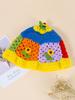 Gorro de pescador negro con flores de ganchillo de estilo coreano Mori, gorro de lana transpirable para otoño e invierno, tejido a mano, con colores contrastantes.