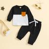 Traje para niño otoño e invierno Nueva combinación de colores cuello redondo manga larga traje de pantalón multicolor opcional entrega de una pieza
