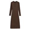 Chica caliente europea y americana otoño e invierno polar cuello henley abotonado manga larga vestido de mujer jersey fondo adelgazante cintura línea A largo