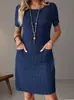 Roupas Femininas Europeias e Americanas de Venda Quente Transfronteiriça para 2025 em Plataformas Independentes e Amazon: Vestido de Cor Sólida com Gola Redonda, Franzido, Manga Longa e Caimento Justo