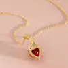 Collar con Colgante de Cruz de Zirconia Roja en Forma de Corazón, Cadena de Clavícula de Moda con Incrustaciones de Diamantes de Zirconia en Forma de Corazón, Cadena Creativa para el Cuello Dorada con Forma de Corazón