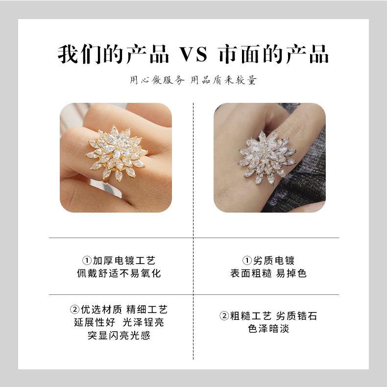 时尚轻奢可旋转雪莲花开口戒指小众高级感超闪食指戒