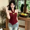 3074 # Estilo de verão novo, estilo garota popular, top tubinho de malha com retalhos para mulheres, caimento justo, com bojo integrado, top versátil