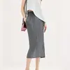 Falda Versátil Básica Miyake Primavera y Verano Alta Gama Más Vendida Nueva Falda de Cadera con Abertura Trasera Falda de Longitud Media