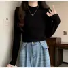Almacén Lightning DeRong Cálido Estilo Otoño e Invierno Capa Interior Cuello Semi Alto Camiseta Base Holgada Adelgazante para Mujer Estudiante Manga Larga