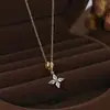 Cadena de Clavícula Elegante para Mujer con Baño de Oro Real y Circonita Microincrustada, Collar de Diseño Niche de Estrella de Cuatro Puntas, Cadena de Cuello Exquisita y Sencilla