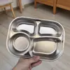 Plato Cuadrado para Comida Rápida de Acero Inoxidable 304, Plato Cuadrado para Comida Infantil con Compartimentos, Plato de Cantina, Vajilla para Mesa de Hogar y Restaurante para Adultos