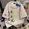 Camiseta de Manga Corta de Algodón Puro Estilo Perezoso Versátil de Verano para Mujer, Top Holgado de Nuevo Estilo Nicho Americano para Hombre