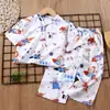 Conjunto de Roupa de Casa Infantil, Novo Estilo de Verão, Conjunto de Duas Peças de Algodão e Seda Infantil, Conjunto de Pijama de Desenho Animado para Meninos e Meninas, Atacado