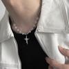 Gelo rachadura contas costura cruz colar de aço de titânio dos homens nicho hip hop de alta qualidade sentido luz de luxo moda moda camisola cadeia