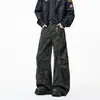 Jeans Wide Leg Workwear Camuflado Retro Masculino Solto Casual Versátil Tendência High Street Malandro Bonito Caimento Calça Longa