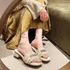 Sandalias de pedrería para mujer con tacones gruesos, versátiles para primavera y verano, cómodas para ir al trabajo y para usar al aire libre, zapatos que no cansan, 2026, bordes deshilachados, punta cuadrada, flecos