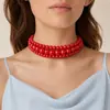 Colar de Joias Bohemian Exagerado com Pérolas em Camadas Gargantilha Curta Moda Europeia e Americana