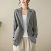 Foto Real de Otoño 2025 Chaqueta Literaria Retro Simple de Cuadros para Mujer Versátil Slim Casual Traje Top Corto Trendy