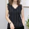 Camiseta sin mangas elegante de talla grande para mamás, nuevo diseño de verano con ribete de encaje y pedrería brillante, elegante camiseta básica, tendencia de moda con cuello en V