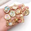 Aço Inoxidável Colorido Concha Strass Caranguejo Pérola Imitação Estrela do Mar Artesanal DIY Colar Brincos Pingente de Chave Acessórios de Joias