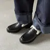 Mocasines Retro de Gamuza con Plus de Terciopelo para Mujer Suela Gruesa Cálidos de Tacón Grueso Zapatos Gorro Otoño e Invierno Planos Zapatos Pequeños de Cuero
