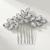 Pente de Cabelo Europeu e Americano de Luxo Leve com Strass para Noivas, Acessório de Nicho de Alta Qualidade, Pente de Cabelo em Forma de Folha, Pente de Cabelo de Cristal para Festas de Aniversário