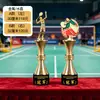 Trofeos de cristal hechos a medida para competiciones de bádminton, premios y recuerdos personalizados para campeones de eventos deportivos individuales y de dobles