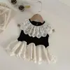 Vestido de Verano Estilo Ins para Bebés y Niños Pequeños con Cuello Grande de Encaje, Sin Mangas, Dobladillo Irregular y Pantalones Cortos con Volantes para Niñas