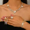 Conjunto de Joias Mais Vendido Transfronteiriço, Acessórios de Vestido de Banquete de Alta Qualidade, Colar de Strass, Brincos, Pulseira e Anel Conjunto de Quatro Peças