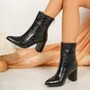 Botines de cuero genuino para mujer, cremallera trasera, botines gruesos para mujer, tacón interior y exterior de cuero genuino, estilo nuevo, otoño e invierno, versión coreana