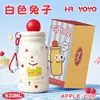 Nueva Taza Térmica de Conejito Apple, Bonita Taza de Agua para Estudiante Mujer, Taza con Popote de Acero Inoxidable 316, Portátil y Linda