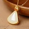Jade Hetian gota de agua seguridad Ruyi pequeño colgante pequeño para mujer Jade oro incrustado jade collar de plata 925 colgante de jade