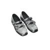 Sapatilhas Prateadas Francesas para Mulheres Sapatos Mary Jane Retrô 2025 Novas Sapatilhas com Laço Sapatos de Ballet para Mulheres Vermelho