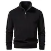 Sudadera de media cremallera de cuello alto para hombre de otoño e invierno transfronteriza, color liso, cuello alto, media cremallera, engrosada, ajuste holgado, jersey informal
