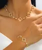 Moda Cruzada Europeia e Americana Estilo de Luxo Trevo de Quatro Folhas com Pedras Preciosas Rosa Trevo de Cinco Folhas Conjunto de Colar e Pulseira para Mulheres