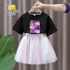 Conjunto de Vestido de Manga Corta de Chicas Cazadoras de Demonios Kpop Estilo Verano Moda Falda de Tul de Princesa Conjunto de Falda de Dos Piezas para Niñas Pequeñas