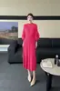 Vestido de Renda Plissada com Retalhos 2025 Nova Qualidade de Balcão Vestido Solto de Alta Qualidade Vestido Elegante Saia Longa