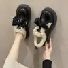 Zapatos de mujer con suela gruesa, estilo plataforma, adornados con lazo, forrados de felpa, nuevos mocasines Otoño/Invierno 2026, cálidos y cómodos, de algodón, modernos