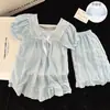 Pijama Dulce para Mujer, Estilo Princesa de Verano, Manga Corta, Pantalón Corto, Lazo Dulce Puro, Conjunto Suelto para el Hogar de Estudiante
