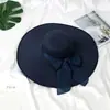 Elegante Sombrero de Sol Plegable de Ala Ancha para Mujer, Sombrero de Paja para Vacaciones en la Costa, Sombrilla de Cúpula con Lazo, Sombrero de Playa