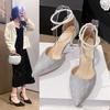 Tacones Altos para Mujer 2025 Nuevos Zapatos de Boda de Cristal Francés Tacón de Aguja Punta Fina Perla Sandalias Huecas Tacones de Aguja para Mujer