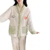 Pijama de Terciopelo Coral para Mujer en Otoño e Invierno Nuevo Estilo Forrado de Felpa Engrosado Cálido Dulce Franela Se Puede Usar Fuera de Casa Conjunto de Ropa para el Hogar