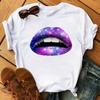 Camiseta de manga corta para mujer moda labios estampados estación independiente talla europea talla grande camiseta básica cuello redondo