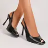 Sandálias de Salto Alto Fashion Peep-Toe com Bico Quadrado, Cor Sólida, Simples e Elegantes com Salto Fino para Mulheres