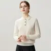 Otoño e Invierno Nueva Camiseta Base de Punto de Cachemira Moda Suave Cómoda Color Sólido Holgada para Mujer Cuello Polo Manga Larga