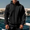 Moletom cardigã com zíper e corte solto masculino, cor sólida, versátil, adequado para fitness e esportes diários, top esportivo de outono