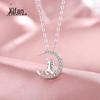 S925 Sterling prata unicórnio lua colar feminino completo diamante clavícula cadeia nicho design verão versátil pendente presente