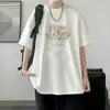 Nova Camiseta de Seda de Gelo Tendência de Verão Estilo Hong Kong Solta Estampada Gola Redonda Manga Curta para Mulheres Camiseta Versátil Tendência Gelada