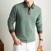 Camisa Polo de Lã e Seda Estilo Old Money Masculina Outono 2026 Nova Casual Gola Lapela Resistente ao Desgaste Manga Longa Camiseta Masculina
