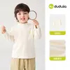 Dududu Home Camiseta de Manga Longa para Meninos Outono Infantil Algodão Puro Top para Meninas Gola Alta Meia Camada Base Roupas Infantis Listradas para Bebê