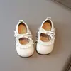Zapatos Infantiles Estilo Coreano Primavera Niñas Punta Redonda Estilo Simple Zapatos de Abuela Modernos Versátiles Suela Suave Zapatos Mary Jane Perlados Infantiles Zapatos de Piel